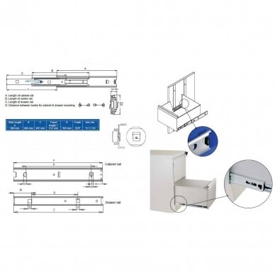 Bėgeliai ME4950 metalinėms spintelėms L-500 mm 5