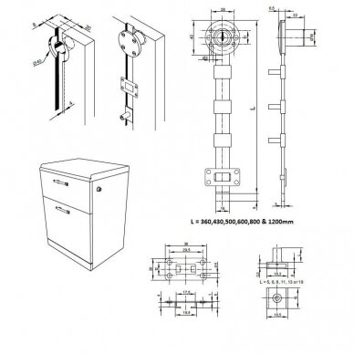 Centrinis užraktas 851N/1200 mm, ø19x22 mm, užraktas iš šono 1