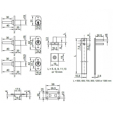 Centrinis užraktas CL-X1018/700 mm, ø19x20-40 mm, užraktas iš priekio 2