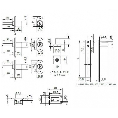 Centrinis užraktas MIC-1018/600 mm, ø19x20-40 mm, su visrakčiu 2