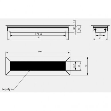 Dangtelis laidams su šepetėliu MERIDA 51x180 mm, aliuminio 2