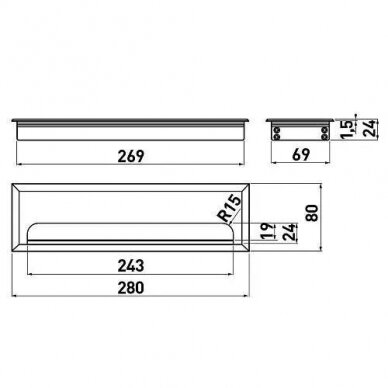 Dangtelis laidams su šepetėliu MERIDA 80x280 mm, aliuminio spalva 2