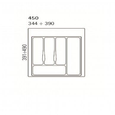 Stalo įrankių dėklas į stalčių  450 mm, pilkas 1