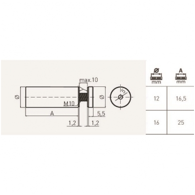 Distancinis stiklo laikiklis D.12 mm, inox 1