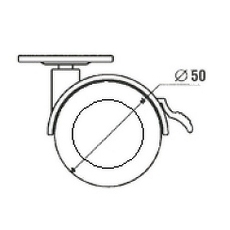 Gumuotas ratukas su plokštele 42x42mm, su stabdžiu 1