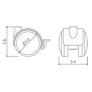 Gumuotas ratukas D.50mm su M8 sriegiu ir stabdžiu 2