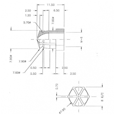 Įvorė žalvario M6x11.5 mm 1