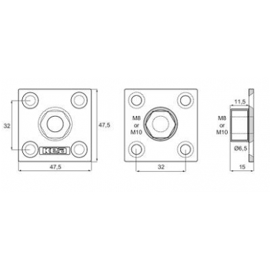 KEA keturkampė plokštelė M10 c/c 32 mm 3