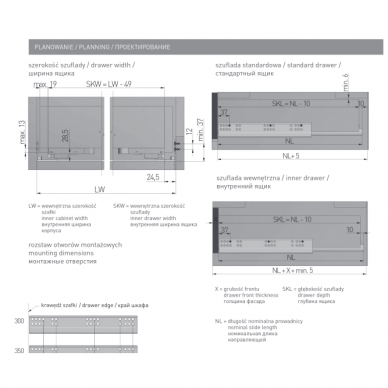 Pilno ištraukimo 3D Excel bėgeliai, 18 mm plokštei 3