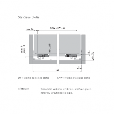 Pilno ištraukimo bėgeliai MODERN SLIDE soft-close, 16 mm plokštei 4