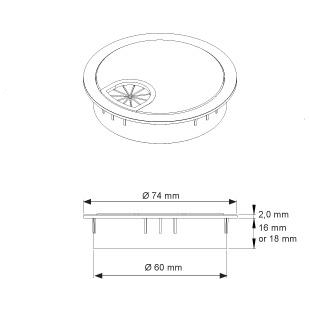 Dangtelis laidams plastmasinis su guma D.60x18 mm, aliuminio spalva 1