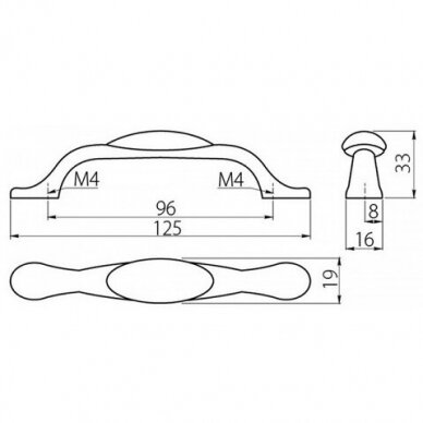 Rankenėlė porcelianinė 728P, L-96 mm, sendintas žalvaris 1