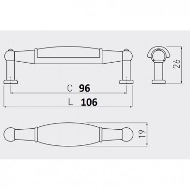 Rankenėlė porcilianinė 728B, L- 96 mm, sendintas žalvaris 2