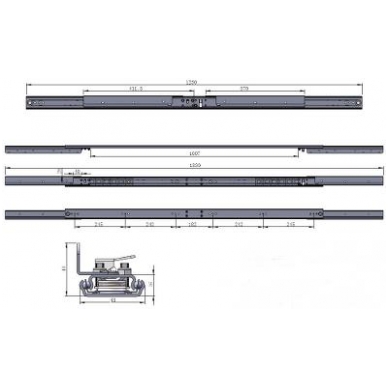 Sinchroninis stalo praplėtimo mechanizmas su stabdžiu 1250/1007/1830 mm 4