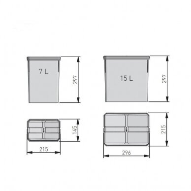 Šiukšliadėžė į stalčių AXISPACE 800 2x15L - 2x7L 4