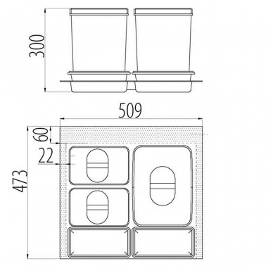 Šiukšliadėžė į stalčių Multino 600 1x15l+2x7l 1