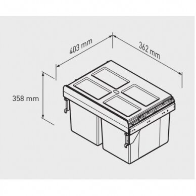 Šiukšliadėžė ištraukiama PRACTI ECO 400 mm spintelei 2x16L 1