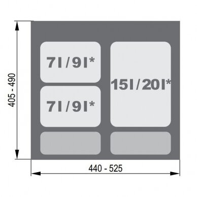 Šiukšliadėžė į stalčių PRAKTIKO 600 1x15L + 2x7L 1