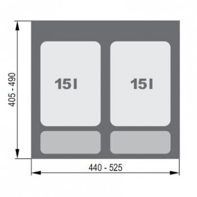 Šiukšliadėžė į stalčių PRAKTIKO 600 2x15L 1