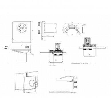 Spynelė dviguboms stiklo durelėms 4-6 mm SQUARE su visrakčiu, aliuminis 5