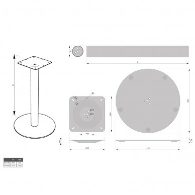 Stalo bazė apvaliu padu DN-451, H-730 mm, šlifuotas plienas 1
