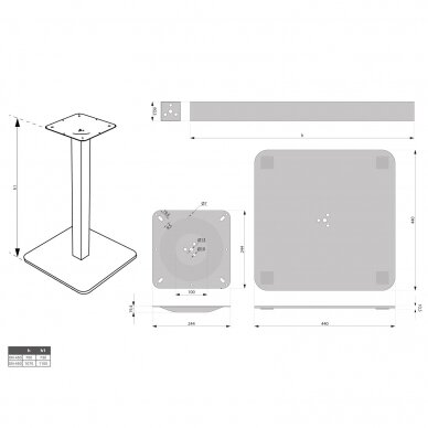 Stalo bazė kvadratiniu padu DN-450, H-730 mm, juoda 1