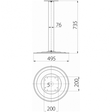 Stalo bazė apvaliu padu H-730 mm, chromas 1