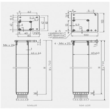 Stalo koja kvadratinė, H-710 mm, aliuminio spalvos 2