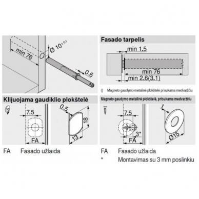 TIP ON durelių atmetėjas įgręžiamas 76mm, pilkas 2